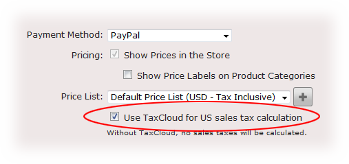 E-commerce taxcloud activation in Apogee StoreFront