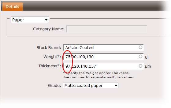 Define the media weight and thickness of the substrate in Apogee StoreFront